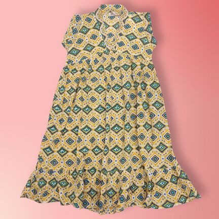 2-3 Year Amani Crystal Printed Cotton Girls Dress 30" Short Sleeves Jalabiya