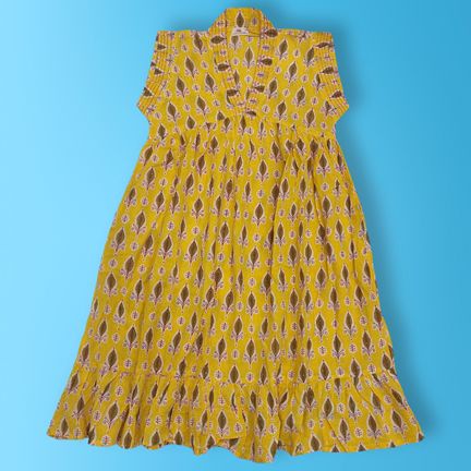 2-3 Year Amani Crystal Printed Cotton Girls Dress 30" Short Sleeves Jalabiya