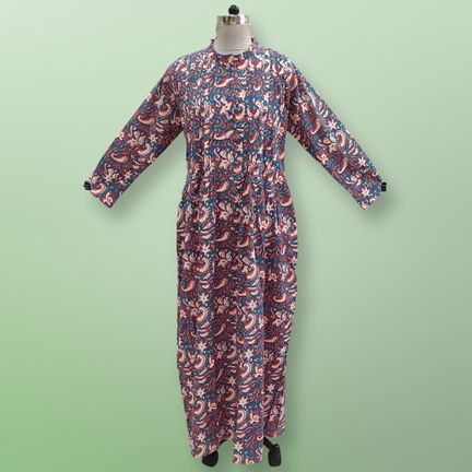 L/XL Asra Printed Cotton Dress 57" Long Jalabiya