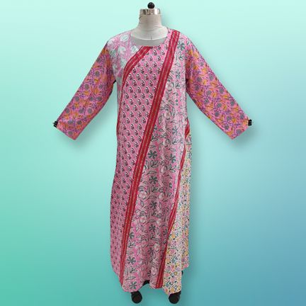 2XL/3XL Nury Crystal Multi Printed Cotton Dress 56" Long Jalabiya