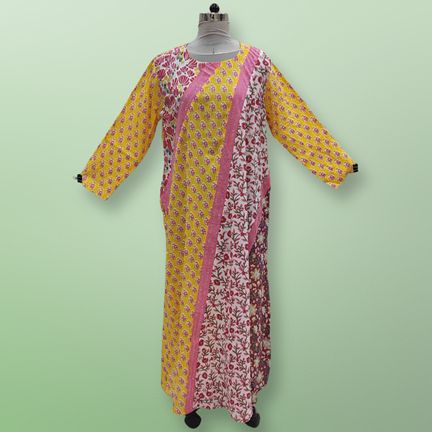 2XL/3XL Nury Crystal Multi Printed Cotton Dress 56" Long Jalabiya