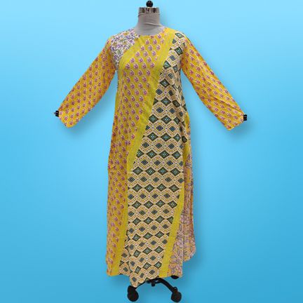 XS/S Nury Crystal Multi Printed Cotton Dress 54" Long Jalabiya