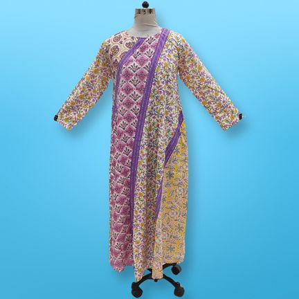 XS/S Nury Crystal Multi Printed Cotton Dress 54" Long Jalabiya