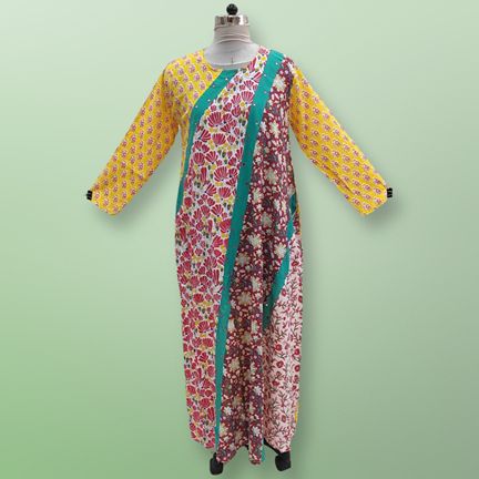 S/M Nury Multi Printed Cotton Dress 56" Long Jalabiya