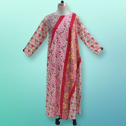 S/M Nury Multi Printed Cotton Dress 56" Long Jalabiya