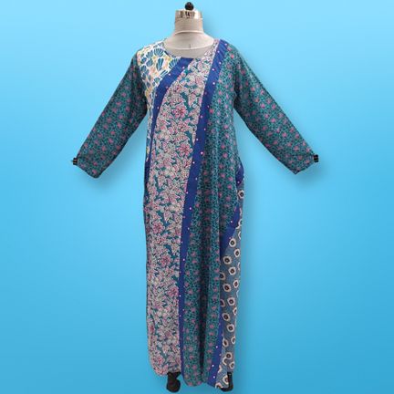 S/M Nury Multi Printed Cotton Dress 56" Long Jalabiya