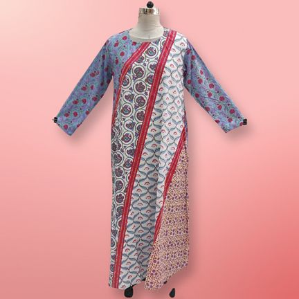 L/XL Nury Crystal Multi Printed Cotton Dress 56" Long Jalabiya
