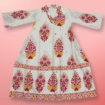 1-2 Year Teena Printed Cotton Girls Dress 26" Long Jalabiya
