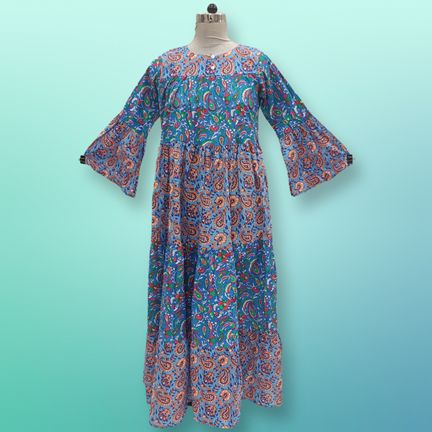 L/XL Moon Printed Cotton Dress 57" Long Jalabiya