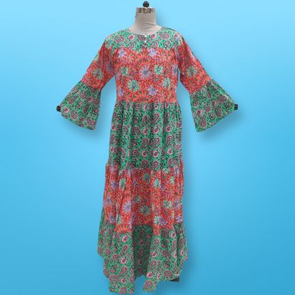 L/XL Moon Printed Cotton Dress 57" Long Jalabiya