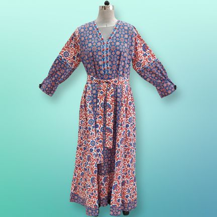 2XL/3XL Rubab Printed Cotton Dress 57" Long Jalabiya