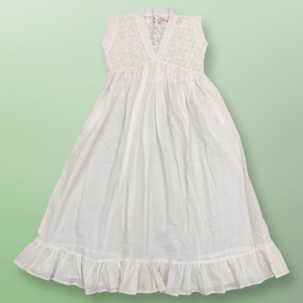 12-13 Year Amani White Embroidery Cotton Girls Dress 49" Short Sleeves Jalabiya