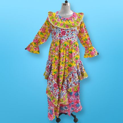 L/XL Jalila Printed Cotton Dress 57" Long Jalabiya