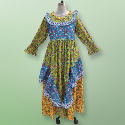 L/XL Jalila Printed Cotton Dress 57" Long Jalabiya