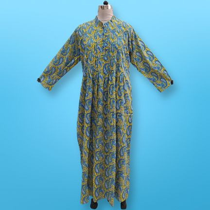 L/XL Asra Printed Cotton Dress 57" Long Jalabiya