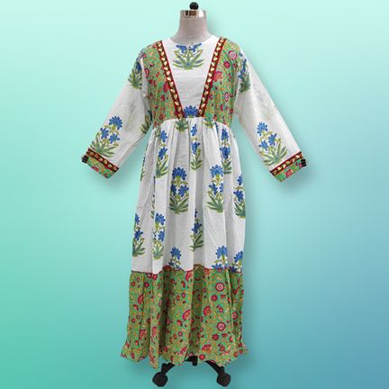 S/M Zahida Printed Cotton Dress 57" Long Jalabiya