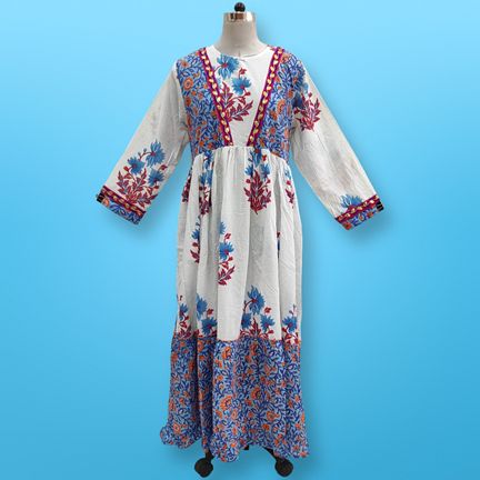 S/M Zahida Printed Cotton Dress 57" Long Jalabiya