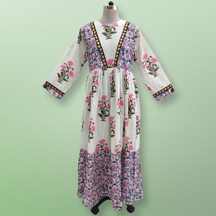 S/M Zahida Printed Cotton Dress 57" Long Jalabiya