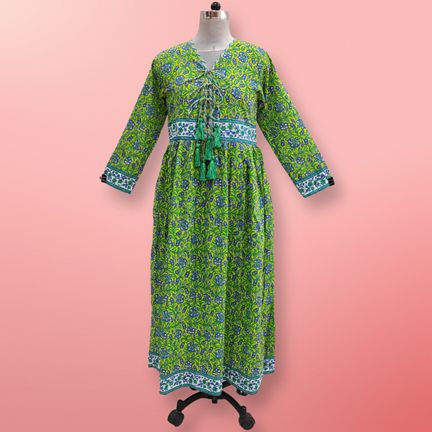 S/XS  Beach Printed Cotton Dress 57" Long Jalabiya