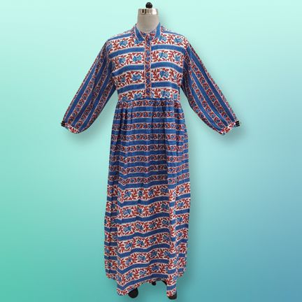 L/XL Special Printed Cotton Dress 57" Long Sleeves Jalabiya
