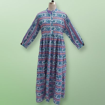 L/XL Special Printed Cotton Dress 57" Long Sleeves Jalabiya