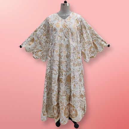 S/M Meher Gold Printed Cotton Dress 57" Long Jalabiya