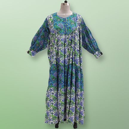 2XL/3XL Emna Printed Cotton Dress 57"Long Sleeves Jalabiya