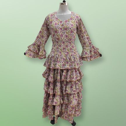 L/XL Jawaria Printed Cotton Dress 57" Long Jalabiya