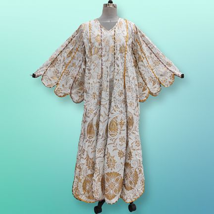 L/XL Meher Gold Printed Cotton Dress 57" Long Jalabiya