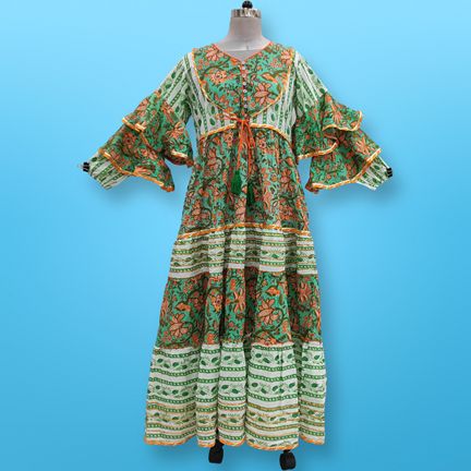 L/XL Adeeba Printed Cotton Dress 57" Long Jalabiya