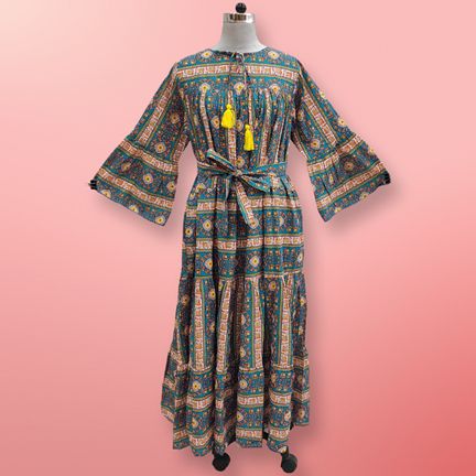 L/XL Abiya Printed Cotton Dress 57" Long Jalabiya