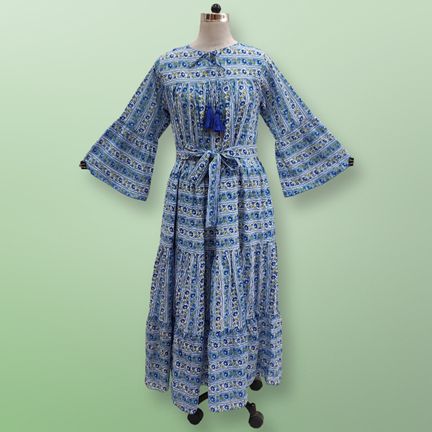 L/XL Abiya Printed Cotton Dress 57" Long Jalabiya