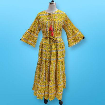 L/XL Abiya Printed Cotton Dress 57" Long Jalabiya