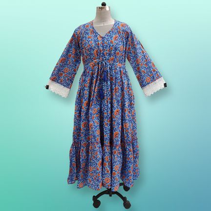 L/XL Ari Printed Cotton Dress 57" Long Jalabiya