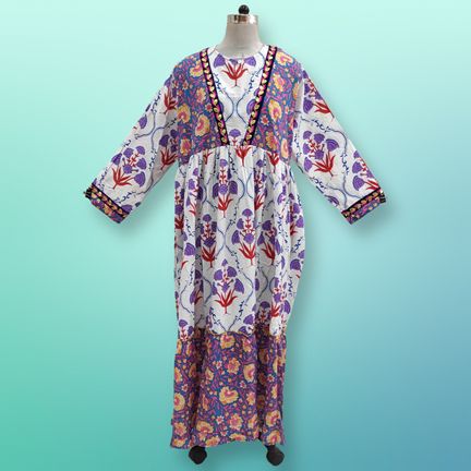 2XL/3XL Zahida Printed Cotton Dress 57" Long Jalabiya