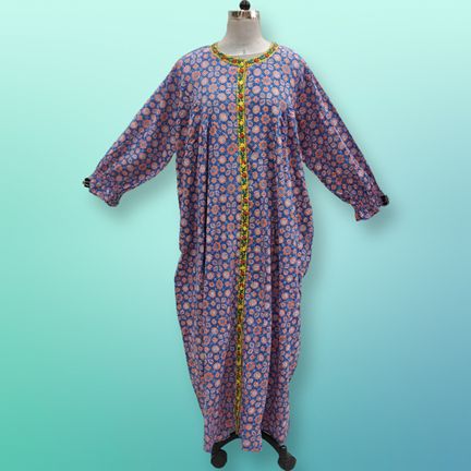 2XL/3XL Azalea Printed Cotton Dress 57" Long Jalabiya