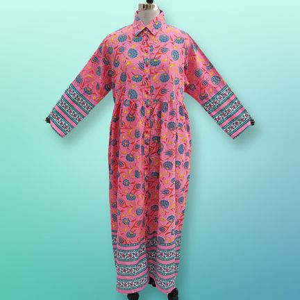 2XL/3XL Ana Printed Cotton Dress 57" Long Jalabiya