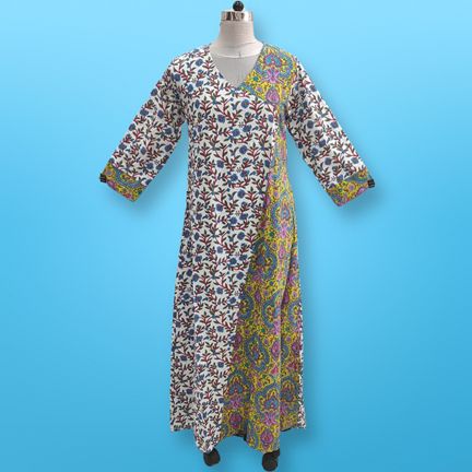 S/M Lupines Printed Cotton Dress 57" Long Jalabiya