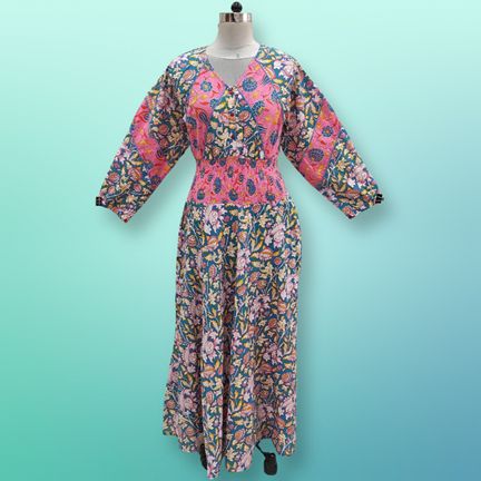 4XL/5XL Mawiya Printed Cotton Dress 57" Long Jalabiya