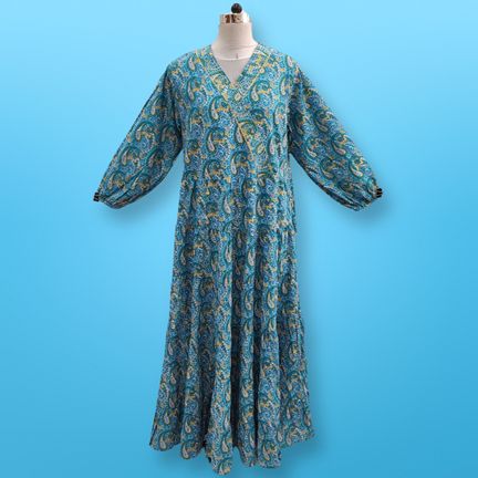 2XL/3XL Shafna Printed Cotton Dress 56" Long Jalabiya