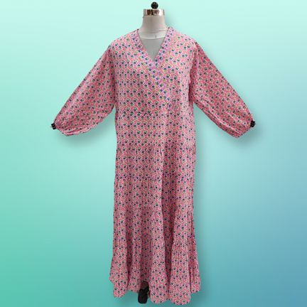 2XL/3XL Shafna Printed Cotton Dress 56" Long Jalabiya