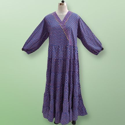 2XL/3XL Shafna Printed Cotton Dress 56" Long Jalabiya