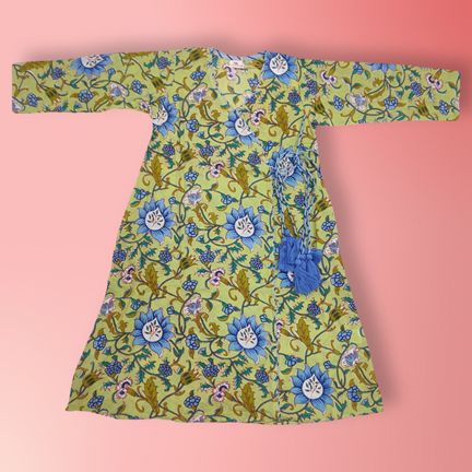 10-11 Year Qifa Printed Cotton Girls Dress 46" Long Jalabiya