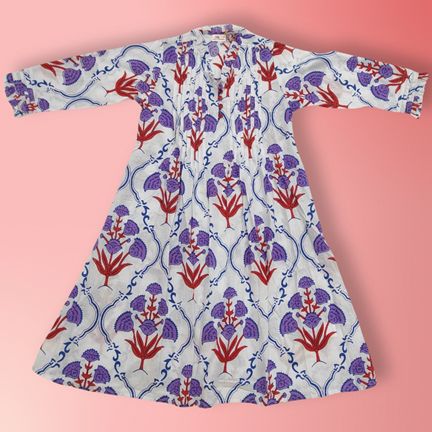 4-5 Year Sparrow Printed Cotton Girls Dress 34'' Long Jalabiya