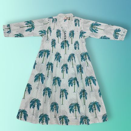 4-5 Year Sparrow Printed Cotton Girls Dress 34'' Long Jalabiya