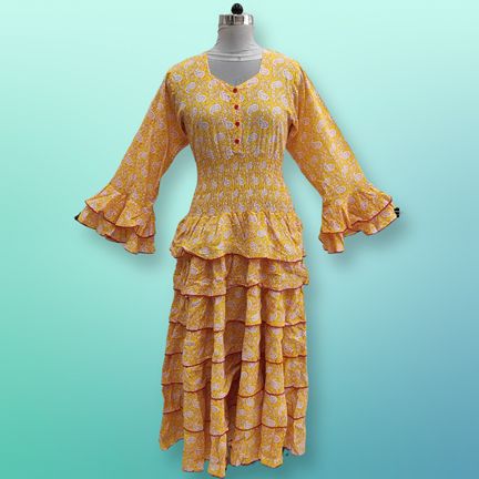 L/XL Jawaria Printed Cotton Dress 57" Long Jalabiya