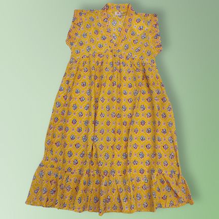 10-11 Year Amani Crystal Printed Cotton Girls Dress 46" Short Sleeves Jalabiya