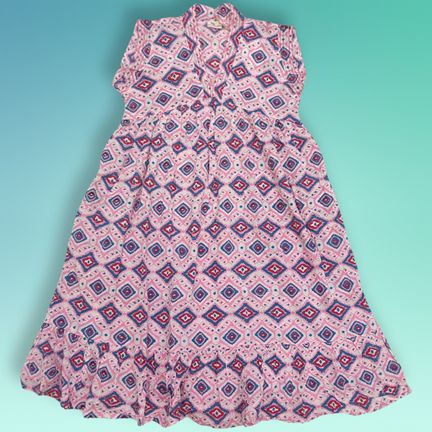 10-11 Year Amani Crystal Printed Cotton Girls Dress 46" Short Sleeves Jalabiya