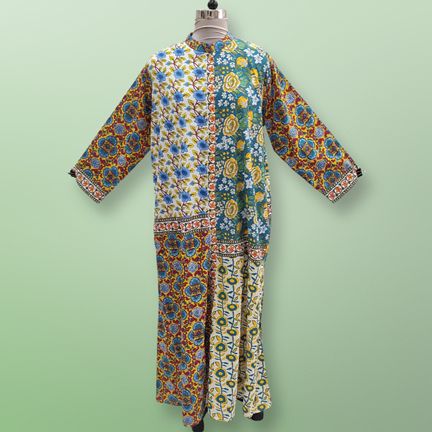 4XL/5XL Multi Aquamarine Printed Cotton Dress 57" Long Jalabiya