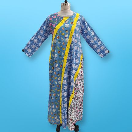 S/M Nury Multi Printed Cotton Dress 56" Long Jalabiya